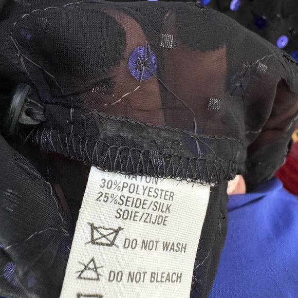 Vintage Sheer Black Button Up Blouse with Navy Blue sequins - Picture 4 of 4